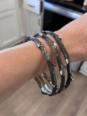 Dweck Diamonds Black Textured Branch Bangle Bracelet 925 set of 3